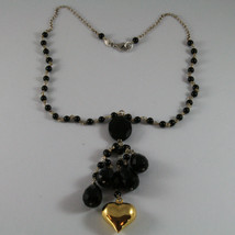 .925 SILVER RHODIUM NECKLACE WITH YELLOW GOLD PLATED HEART AND BLACK ONYX image 2
