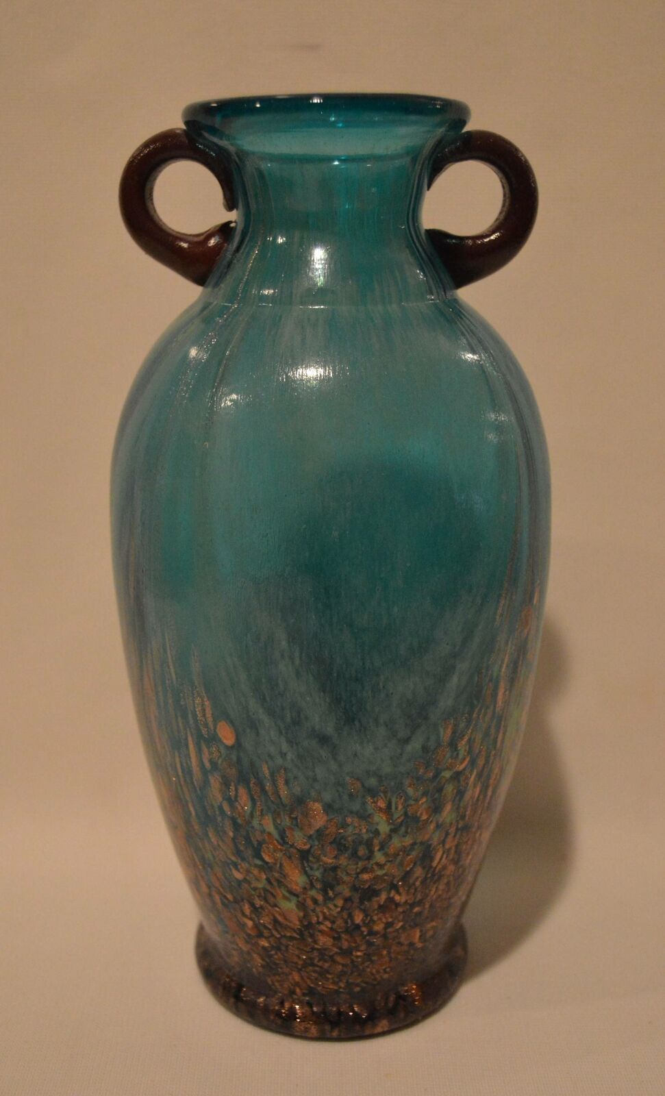 Dale Tiffany Art Glass 10" Amphora Vase With Handles Aqua Blue