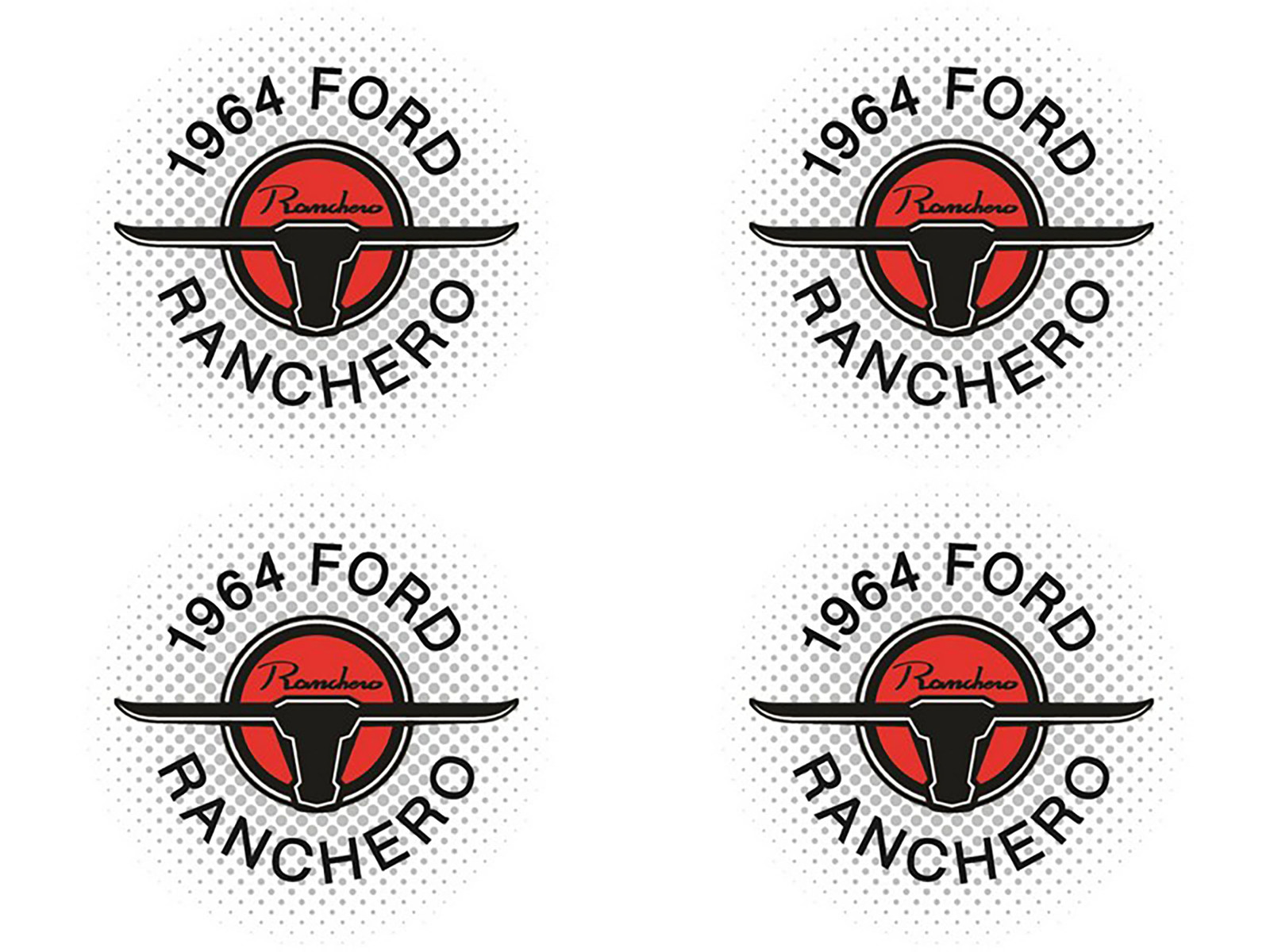 Ford Ranchero 1964 Set of 4 Metal Stickers for Wheel Center Caps Logo