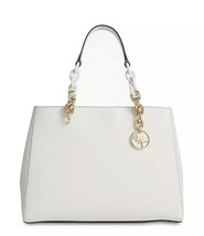 Nwt Michael Kors Cynthia Medium Satchel Cross-body Bag In Optic White Leather - $158.39