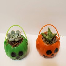 Mini Halloween Succulent Planters, set of 2, Pumpkin Jack O'Lantern Pots image 2