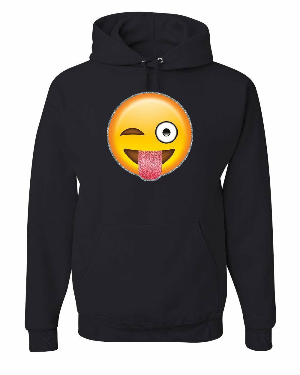 Wink Emoji Hoodie Glitter Cute Smiley Face Emoticon Pop Culture