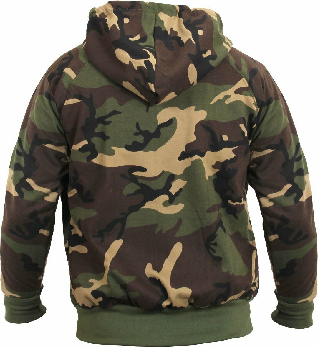 Mens Woodland Camouflage Zipper Sweatshirt Camo Hoodie Thermal Lined ...