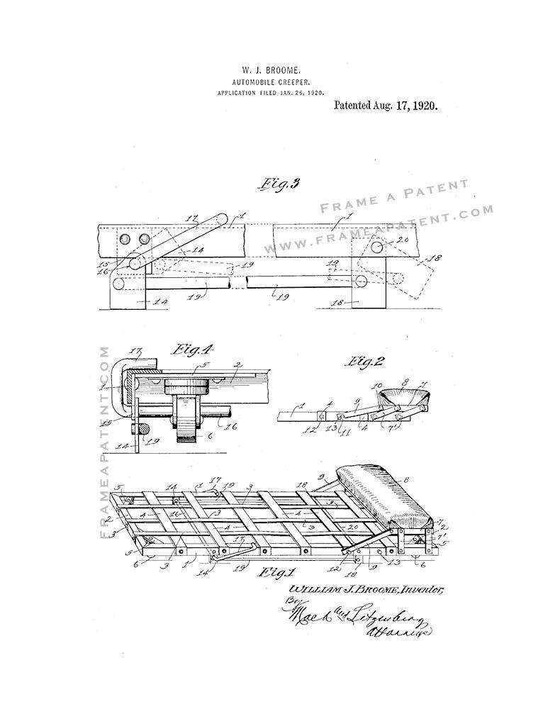Automobile Creeper Patent Print - White