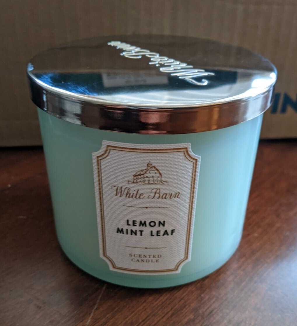 (1) Bath & Body Works White Barn Lemon Mint Leaf Green Candle 14.5oz
