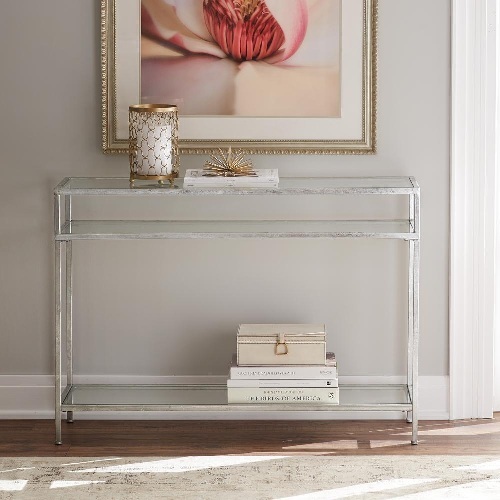 Glass Console Table Narrow Rectangular Shape Living Room Furniture