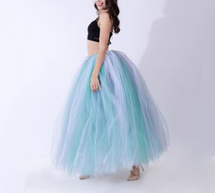 Women RAINBOW Maxi Skirt Drawstring Waist Mint Gray Maxi Tulle Skirt Petticoats