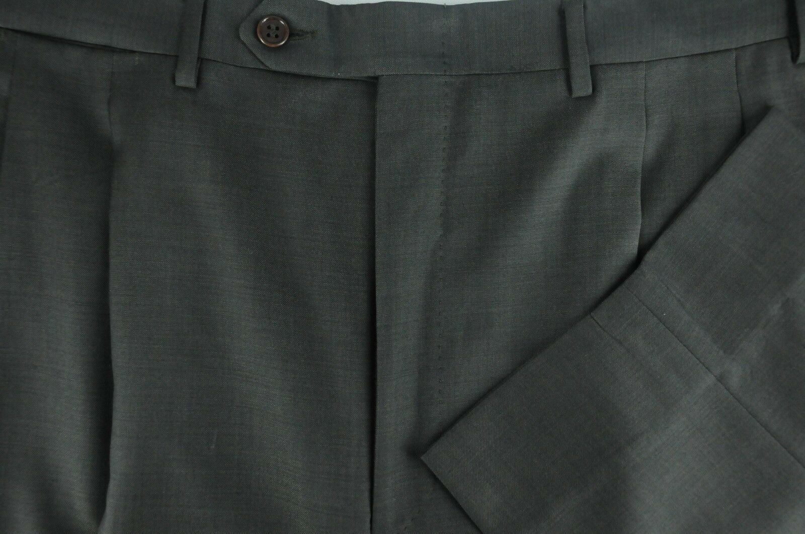 Canali Men's Luxury Dark Olive Brown Super 120 Wool Pleated Dress Pants