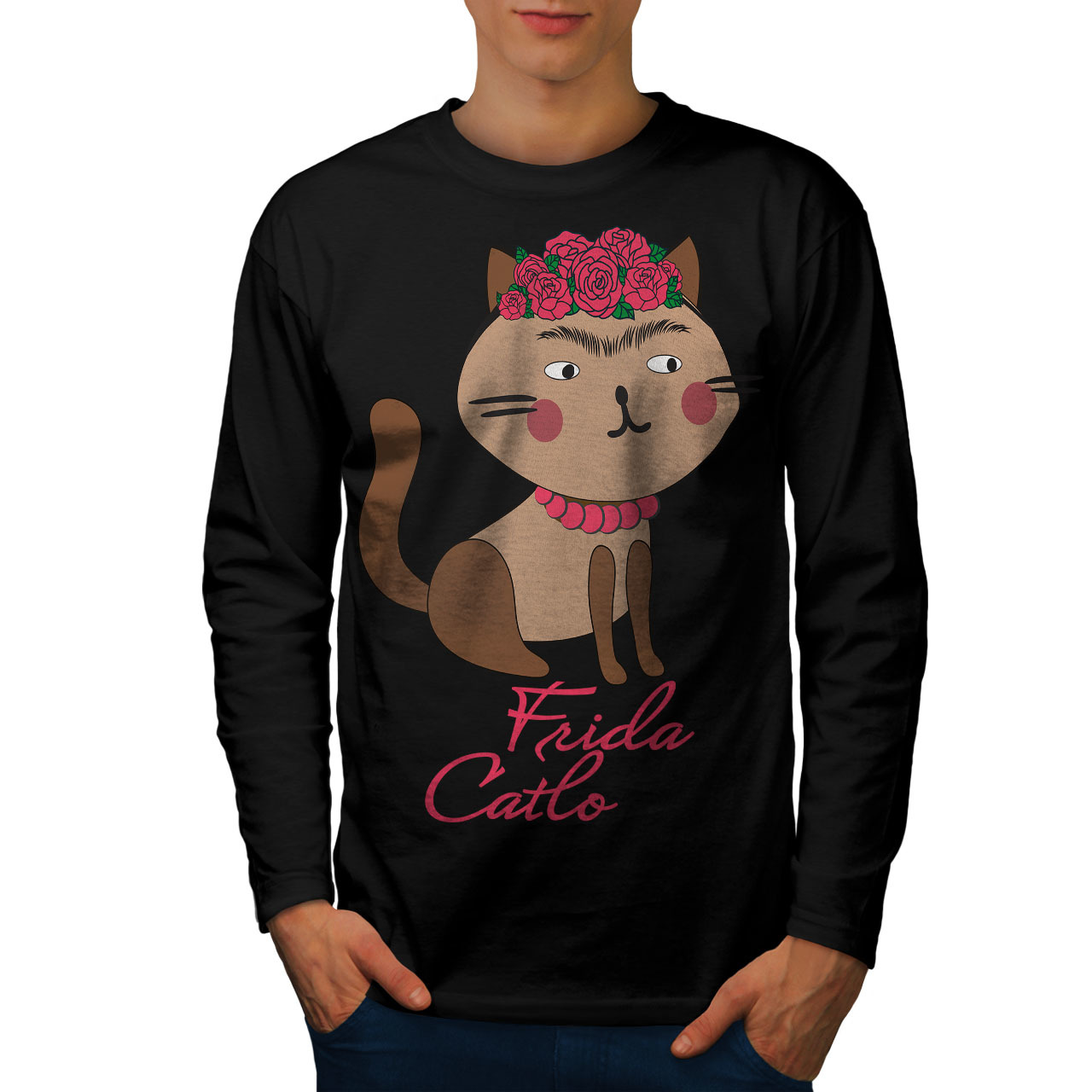Primary image for Frida Kahlo Cat Tee Funny Men Long Sleeve T-shirt