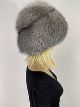 Natural Blue Frost Fox Fur Beret Hat Saga Furs Hat Double Layer Fur Adjustable image 1
