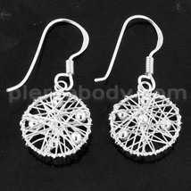 Silver Wire Web with Beads Round 925 Sterling Silver Earring - $8.69