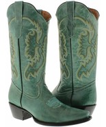 Womens Western Cowboy Boots Turquoise Classic Embroidered Real Leather S... - $128.69