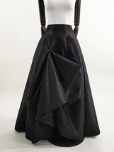 BLACK Pleated Taffeta Skirt Black A-line Party Skirt Wedding Guest Maxi Skirt image 4