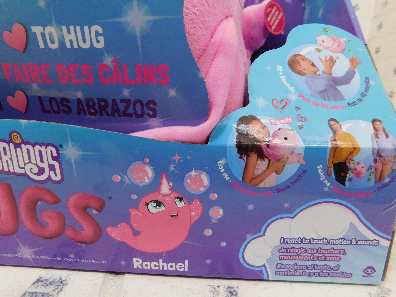 Wow Wee Fingerlings Hugs Friend Rachael pink narwhal plush whale light up horn