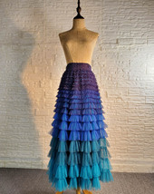 Navy Blue Tiered Tulle Maxi Skirt Romantic Layered Tulle Skirt Holiday Outfit image 1