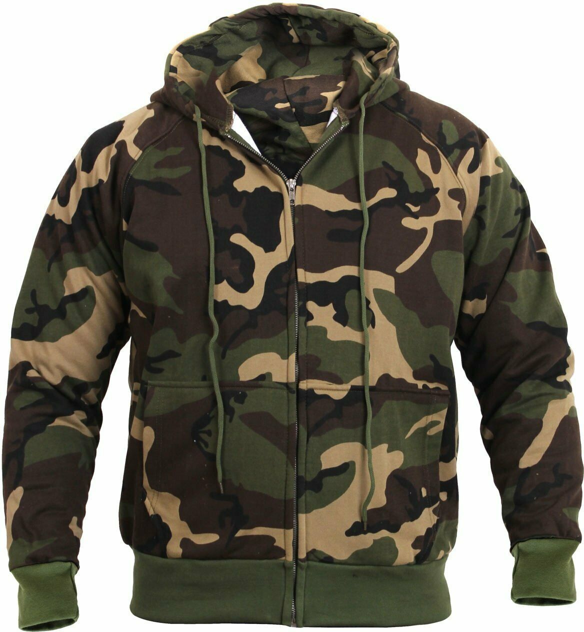 Mens Woodland Camouflage Zipper Sweatshirt Camo Hoodie Thermal Lined ...