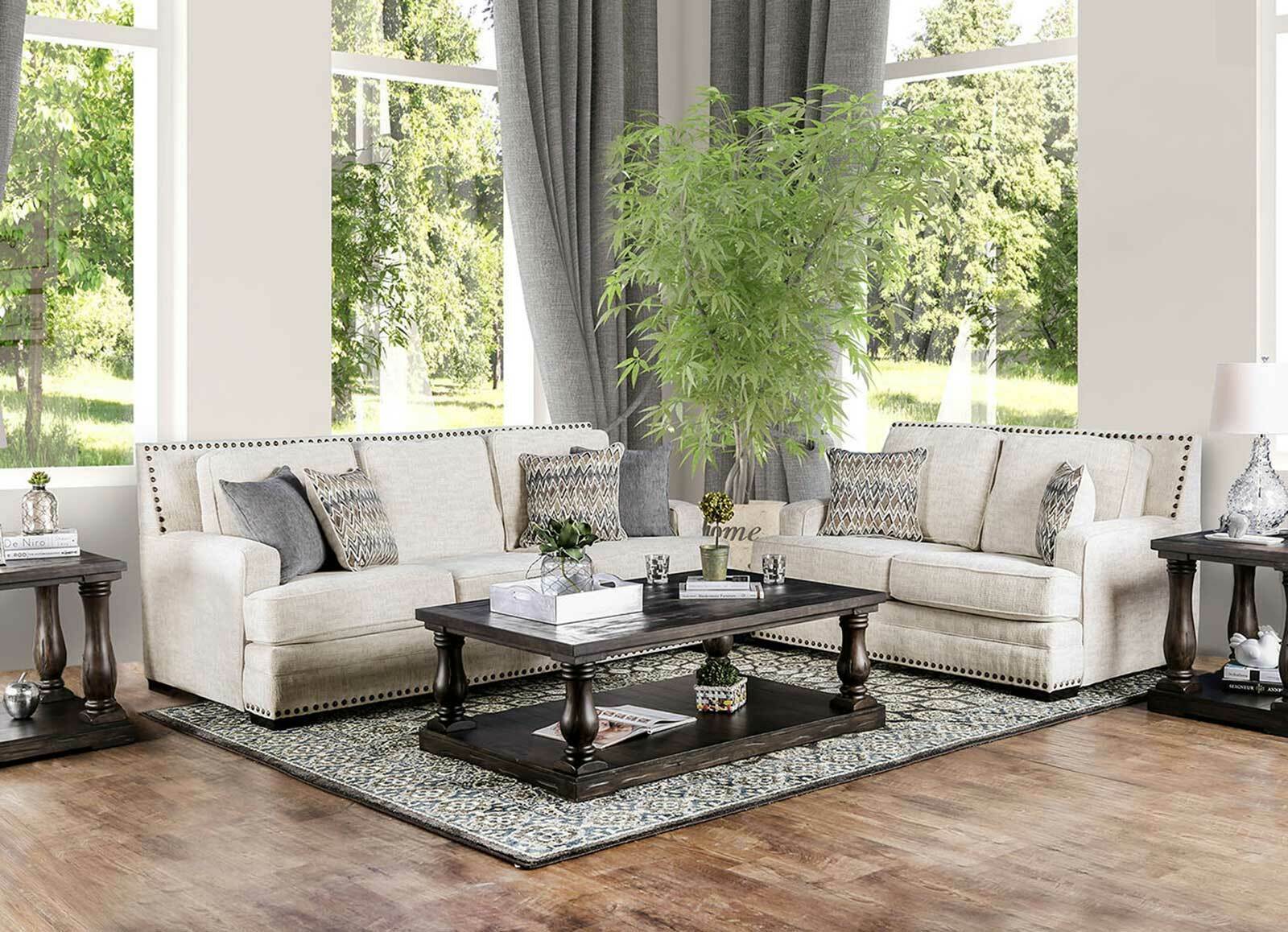 NEW Beige Ivory Chenille Fabric Living Room Furniture 2 ...