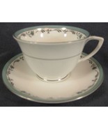 Royal Worcester Sea Rose Cup &amp; Saucer England Bone China Green Band and ... - $27.95