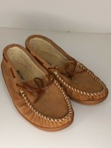Minnetonka Men&#39;s 13W Brown Suede Leather Sherpa Lined Moccasin Slippers ... - $25.00