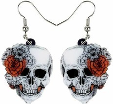 Sugar Skull Earrings Gothic Halloween Dangle Jewelry Day of the Dead Flo... - $18.99
