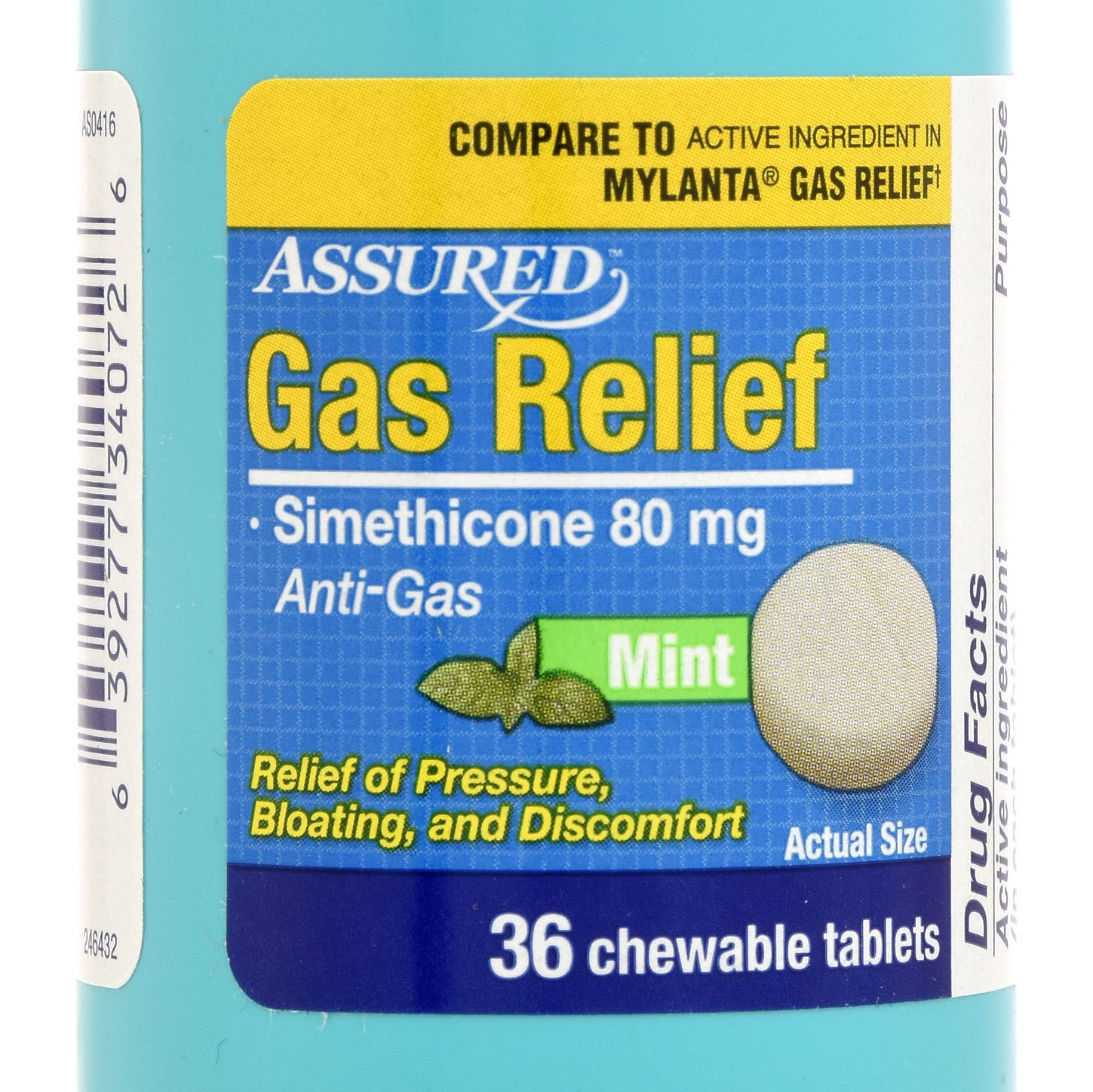 Assured MintFlavored Gas Relief Chewable Tablets 36ct Bottles 80mg
