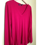 NWT LAUREN Ralph Lauren Classic Modal Silk Red Women&#39;s V-Neck Sweater L $90 - $45.54