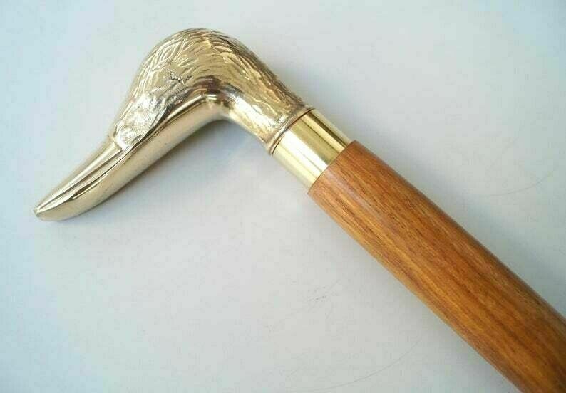 Solid Brass Design head Handle Leather Walking Stick Vintage Cane Halloween Gift