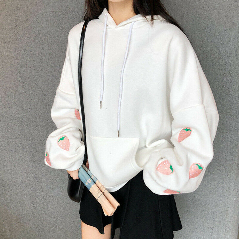 Kawaii Clothing Hoodie Harajuku Japanese Pastel Sweatshirt Strawberry Embroidery Sweatshirts
