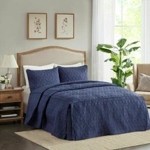 Luxury 3pc Navy Blue Quilted Split Corner Bedspread AND Decorative Shams - $112.85+
