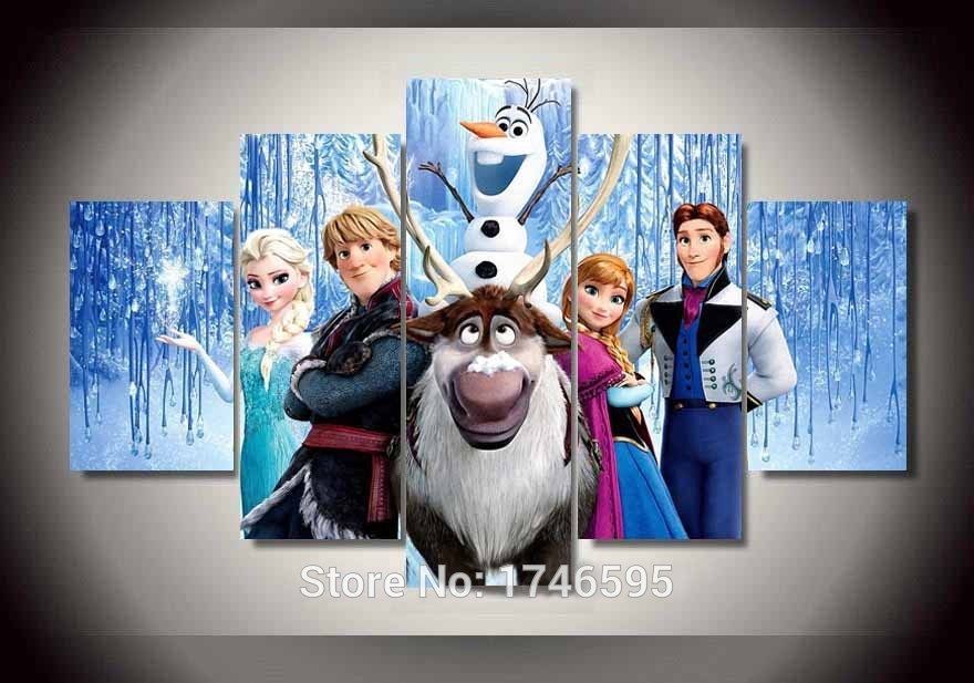 Framed 5 Piece Frozen Cast Princess Painting Printed Canvas Wall Art