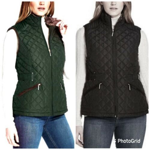 Weatherproof Ladies Front Full Zip Faux Fur Lined Vest Hgh Collar Pockets New