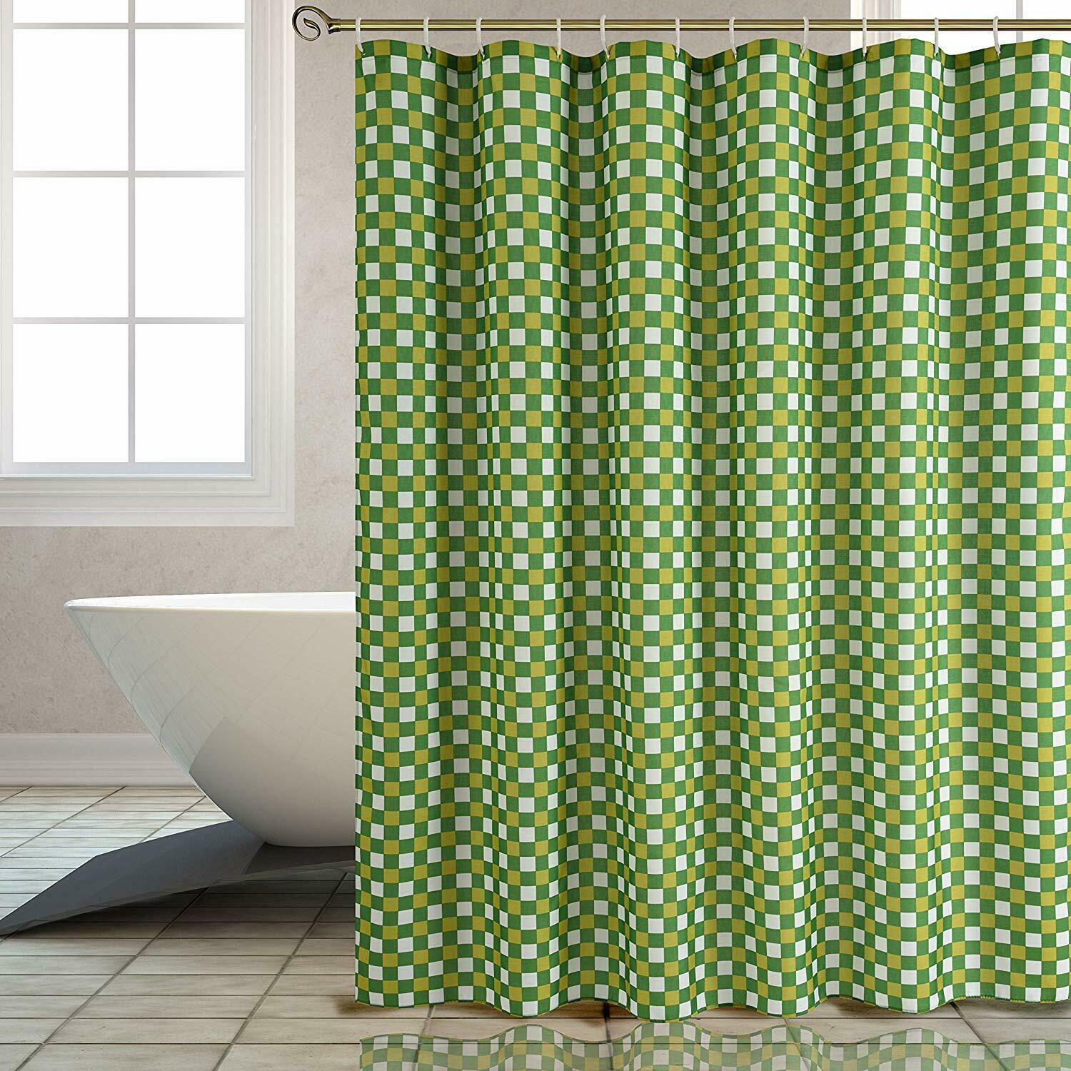 Nice Green Yellow Plaid Gingham Farmhouse Textured Fabric Shower