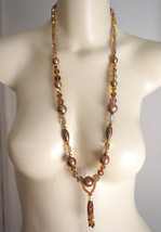 Antique Venetian Foil Art Glass Flapper Sautoir Necklace Sunstone Crysta... - $175.00