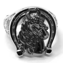 SOLID 18K WHITE BLACK GOLD BAND MAN RING HORSE HEAD HERD HORSESHOE FINELY WORKED image 3