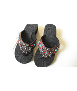 P&amp;G Collection Flip Flops Cross Turquoise Colored Stone Studs Brown Sand... - $38.99