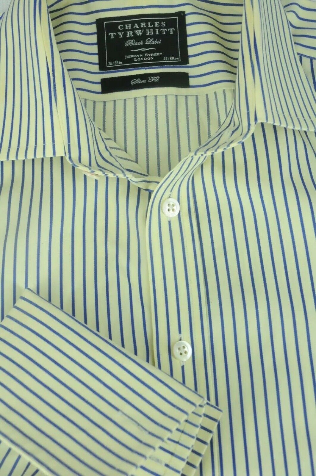 Charles Tyrwhitt Men's Yellow & Blue Striped Cotton Dress Shirt 16 x 35 ...