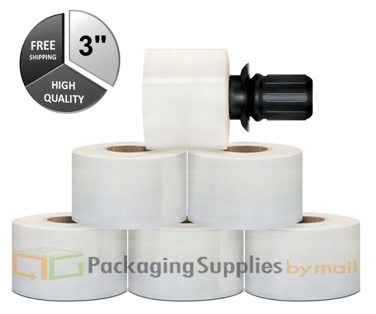 3" x 1000' 80 Ga 18 Rolls Hand Stretch Wrap Shrink Film + Black Spinner