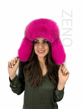 Blue Fox Fur Hat With Suede Trapper Saga Furs Ushanka Aviator Hat Pink Fur Hat image 1