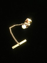 Vintage 60s Gold Hoop and Faux Pearl Tie Tack with Chain image 5
