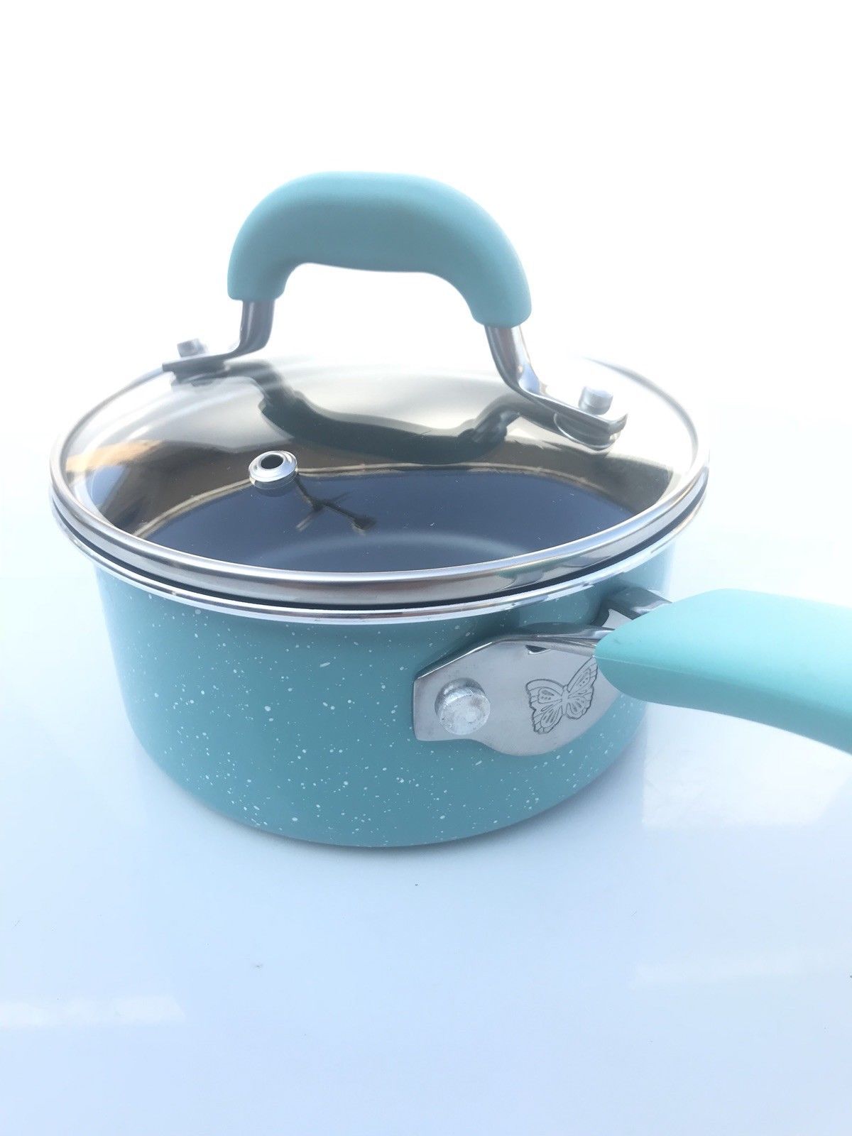 New! The Pioneer Woman Teal Vintage Speckle 1.1 Quart Saucepan With