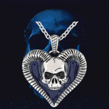 Horned Skull Heart Necklace 316L Surgical Stainless Steel - $31.49