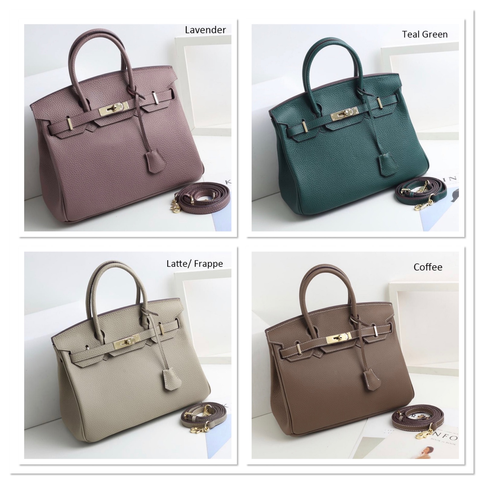 30cm Pebbled Leather Birkin Style Handbag Shoulder Bag Satchel Purse 1946M - Handbags & Purses