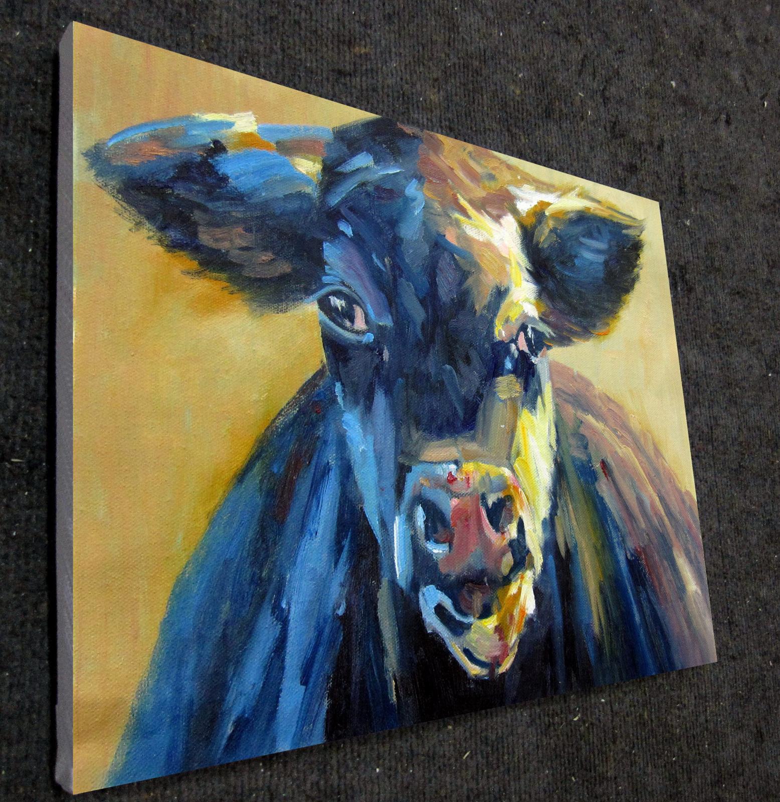 Cow 12x16 in. stretched Oil Painting Canvas Art Wall Decor modern502 ...