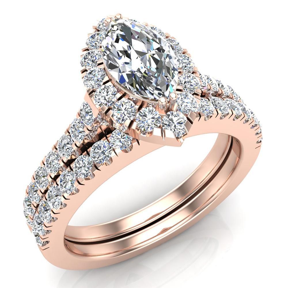 14K Rose Gold Finish Marquise & Round Cut D/VVS1 Diamond Halo Bridal ...