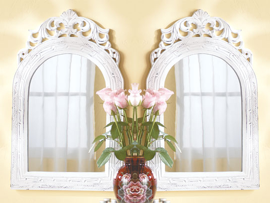 Primary image for Two (2) white wood French arch top bathroom bedroom glass wall mirrors, mirror