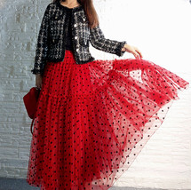 Women RED Polka Dot Tulle Skirt Romantic Red Tiered Long Tulle Holiday Outfit  image 2