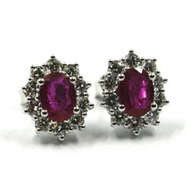 18K WHITE GOLD FLOWER EARRINGS OVAL RUBY 1.66 CARATS, DIAMONDS FRAME 1.00 CARATS image 1