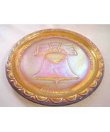 Indiana Glass Amber iridescent LIBERTY BELL Bicentennial plate 1976 8&quot; - £6.46 GBP