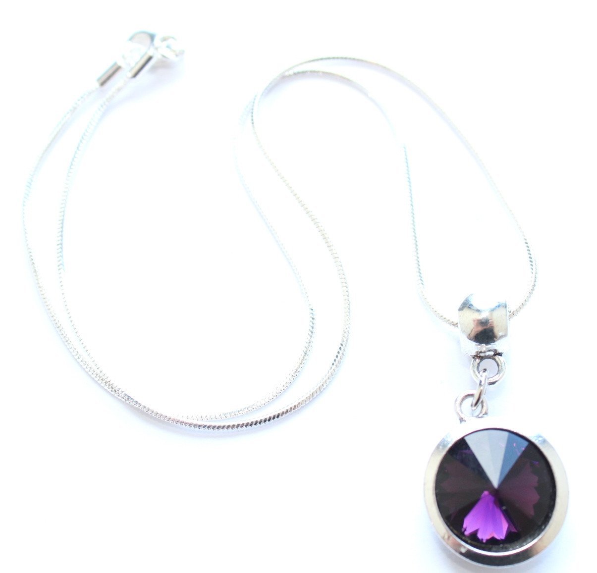 Liberty Charms - Silver plated 'february birthstone' amethyst coloured crystal pendant necklace
