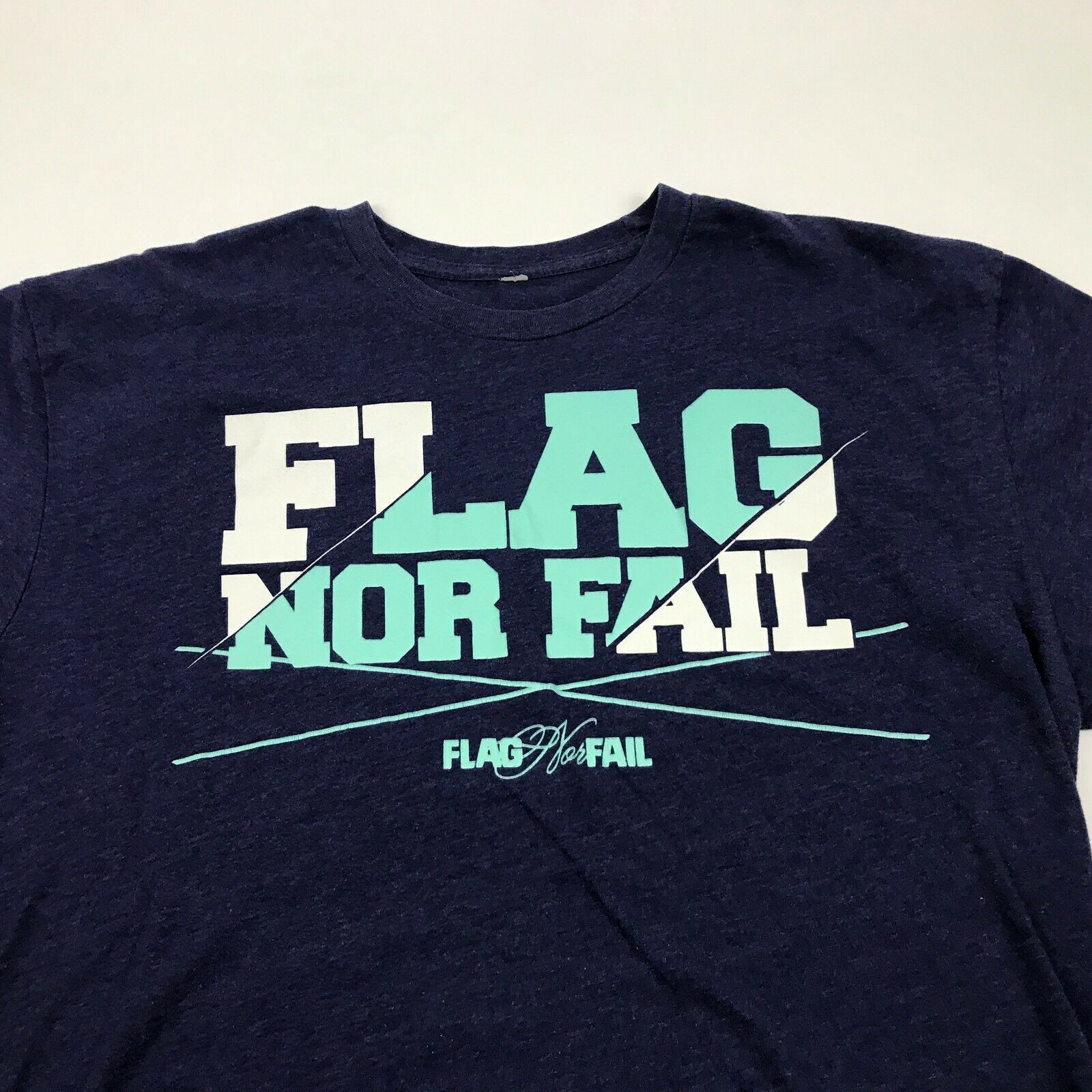 FLAG NOR FAIL Script Shirt Size L Large Loose Fit Gym Tee Hand Printed